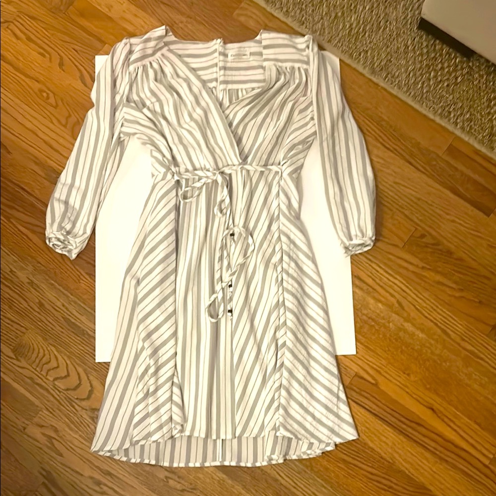 Striped White and Gray Wrap Dress Calvin Klein